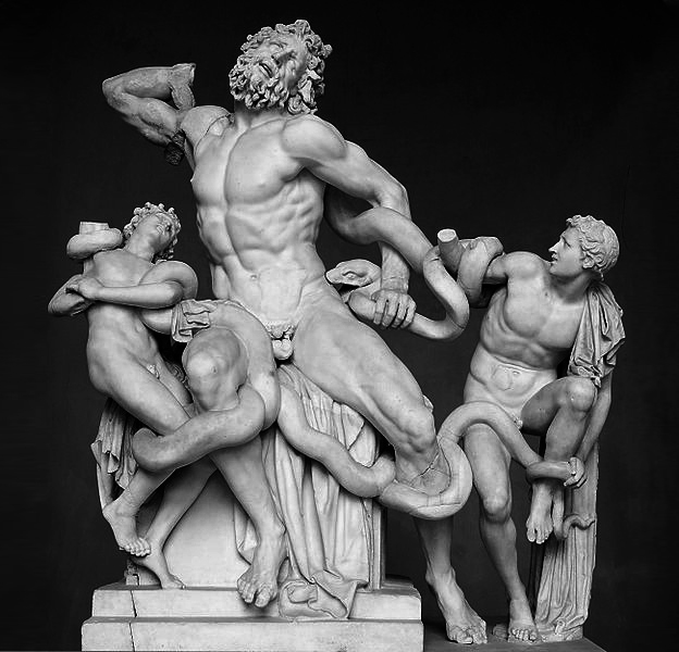 «El Laocoonte y sus hijos», copia en mármol del siglo I d. C. de un original en bronce del siglo III a. C. (Escuela de Rodas)